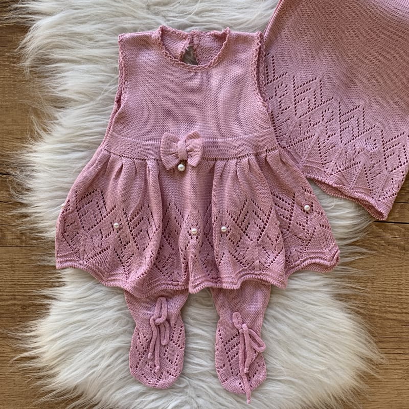 Saida Maternidade Lacinho e Pérolas 3 Peças Rosa